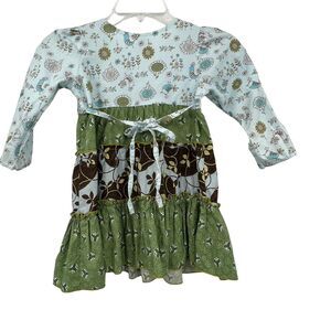 Beary Basics Girls 6x Boho Tiered Cotton Patterned Floral Bird Dress